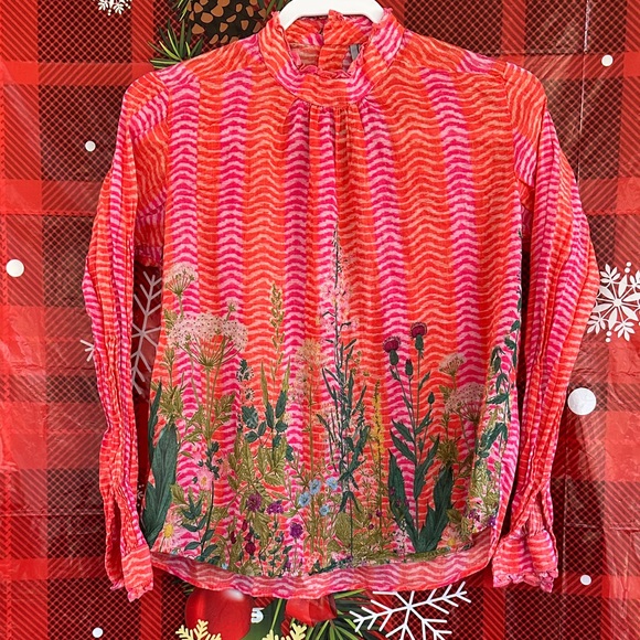 Anthropologie Bl-nk London Annona Blouse in Pink and Orange Blouse - Picture 2 of 8